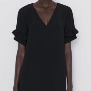 Zara Black XS Ruffle Trim Dress